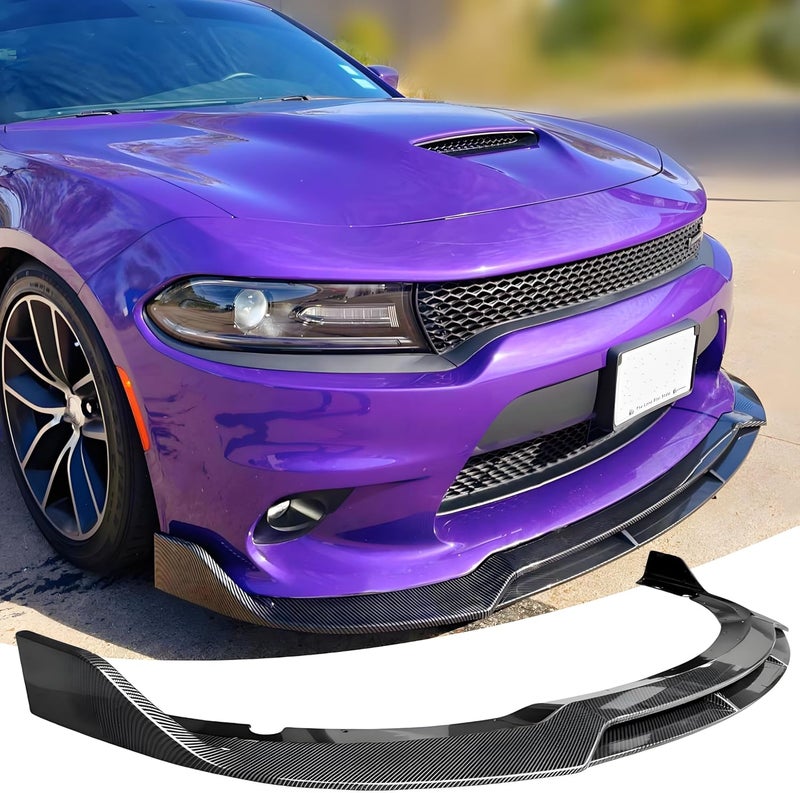 NeespoC Front Bumper Lip Splitter Spoiler Fit for Dodge Charger SRT Hellcat/RT Scat Pack/Daytona/RT 392 2015-2023 Carbon Fiber Style Coating 4pcs Accessories Air Chin Body Kit - Image 1